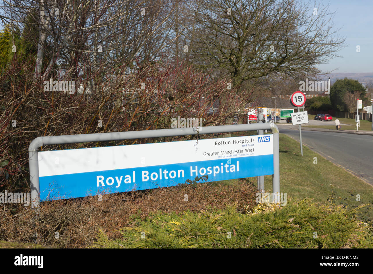 Royal Bolton Hospital,Lancashire. 28th February 2013. Sign at Redgate Way entrance. The Royal Bolton Hospital is under investigation regarding 800 recorded deaths from septicaemia in the 13 months to April 2012, 4 times higher than expected in a comparable NHS Trust. Information given to Bolton NHS Foundation Trust highlights potential discrepancies in the way the Trust has coded mortality information. Credit:  Joseph Clemson / Alamy Live News Stock Photo