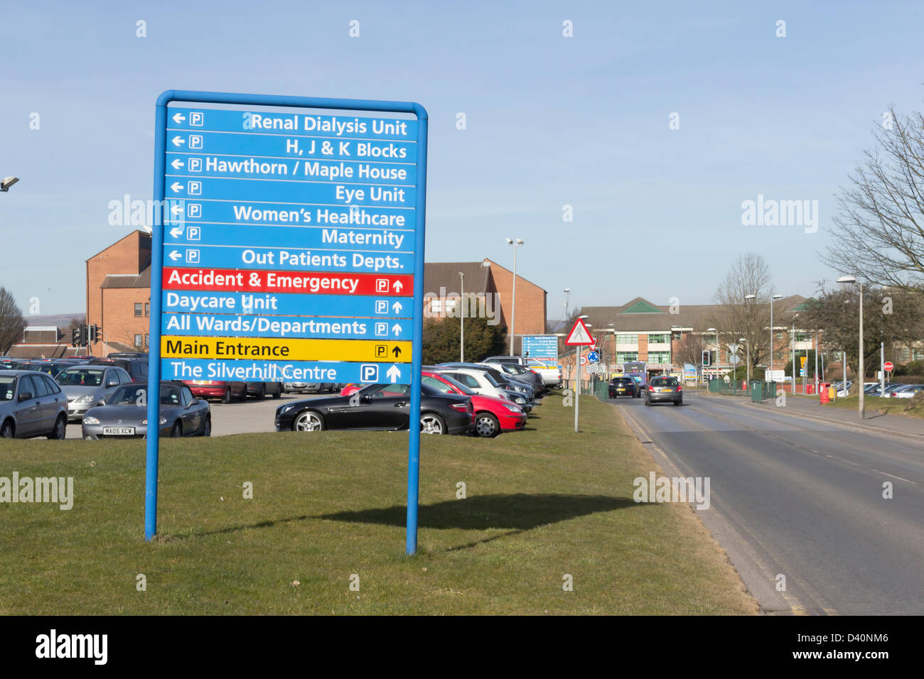 Royal Bolton Hospital,Lancashire. 28th February 2013. Hospital departmental directions sign. Stock Photo