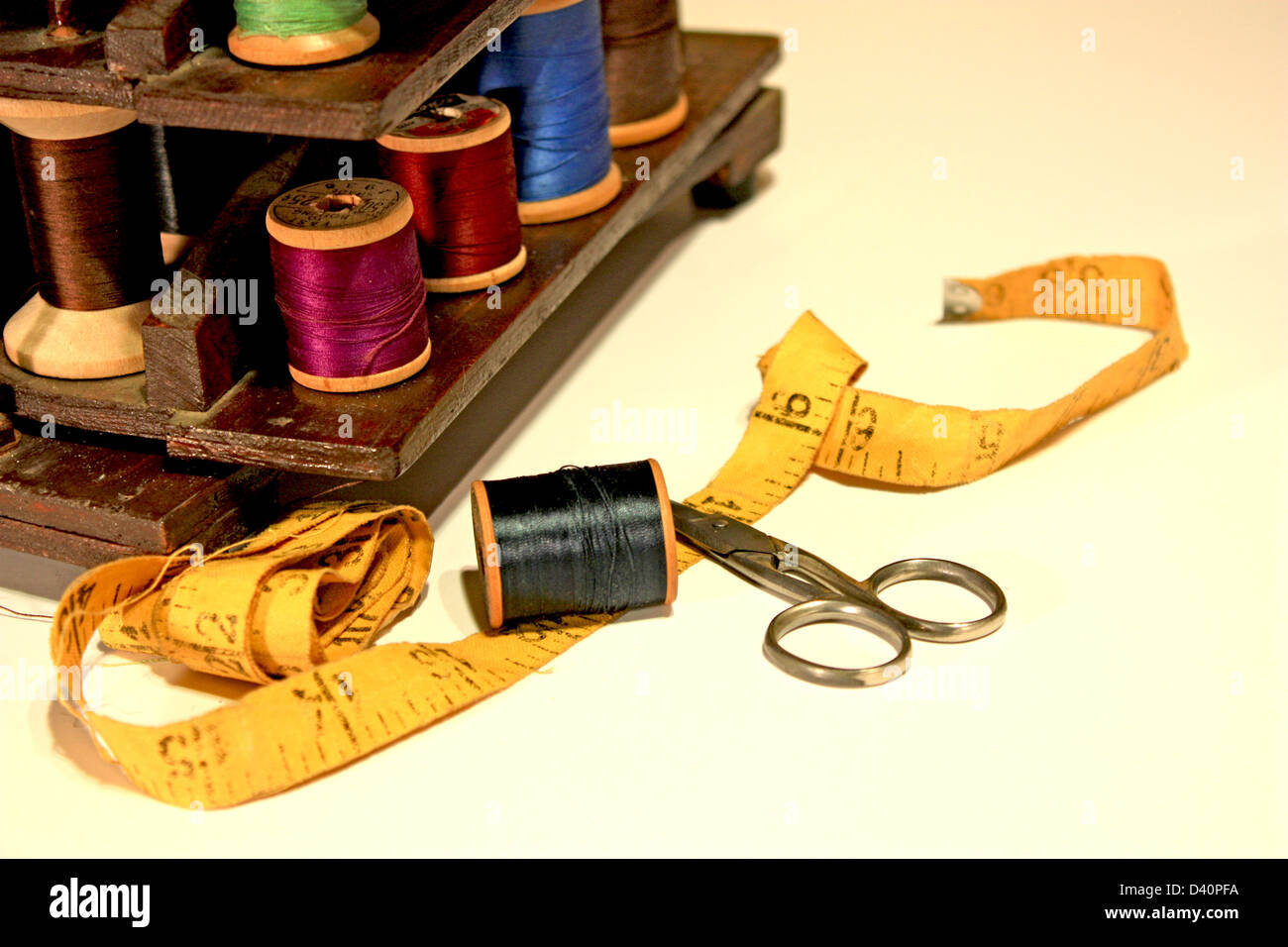 Thread measuring tape scissors on hi-res stock photography and