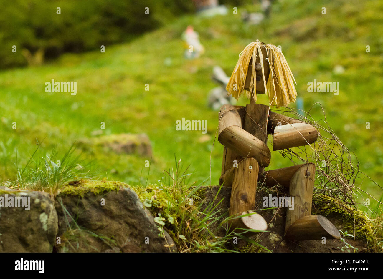 little, doll, wooden man, sitting, toy, one person, wood, shape, figurine Stock Photo