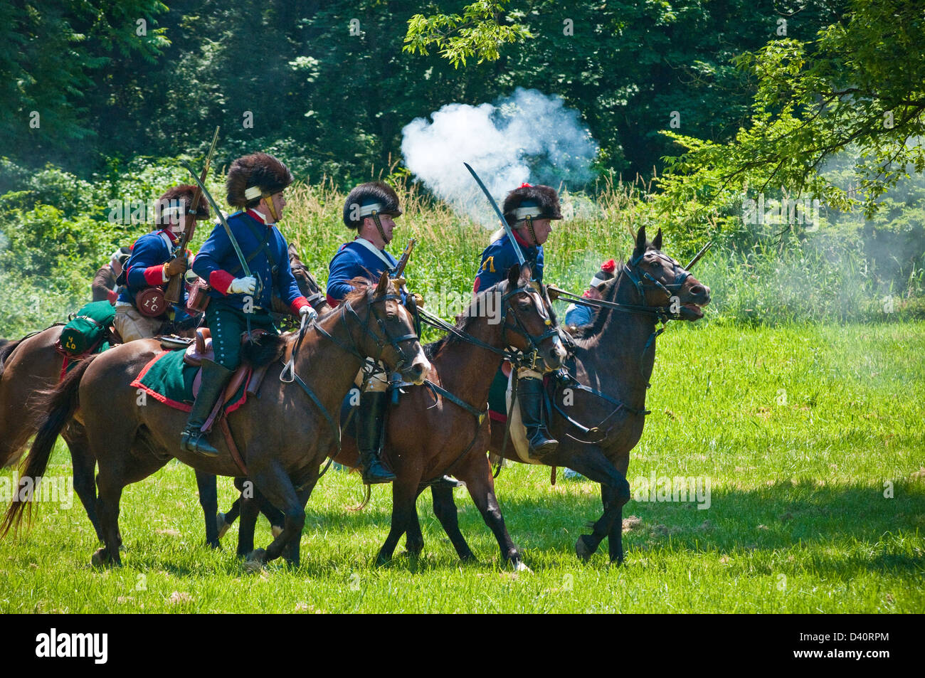 American revolutionary war re-enactors, battle British troops at Rockford plantation, Lancaster, PA. Stock Photo