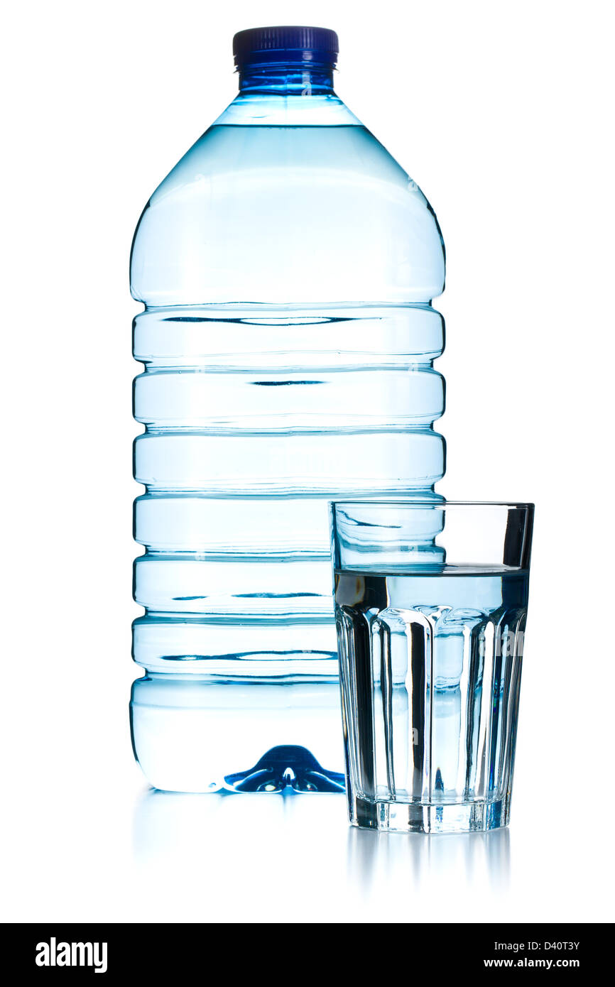 the glasses of water and plastic bottle Stock Photo