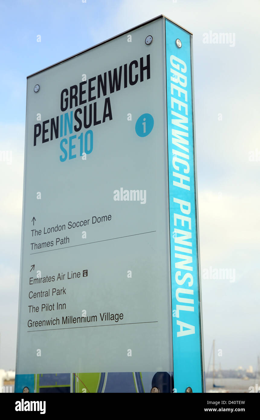 Greenwich Peninsula sign, North Greenwich, London Stock Photo Alamy