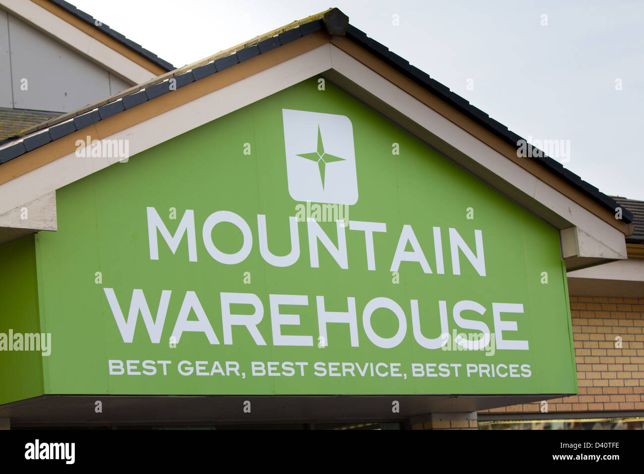 Mountain Warehouse outdoor gear entrance sign Stock Photo Alamy