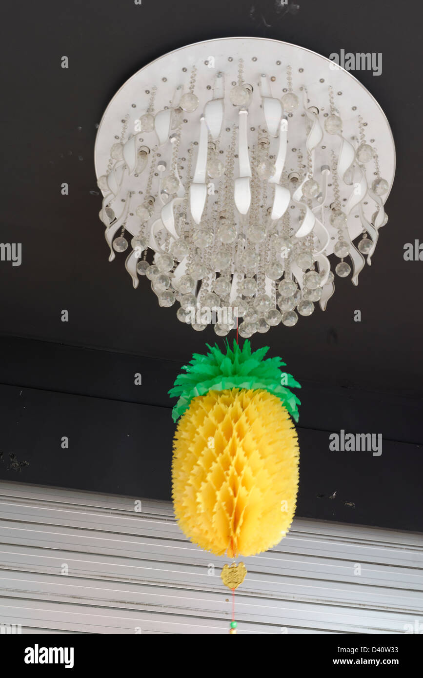 Lantern like a pineapple for Chinese New Year, Singapore Stock Photo