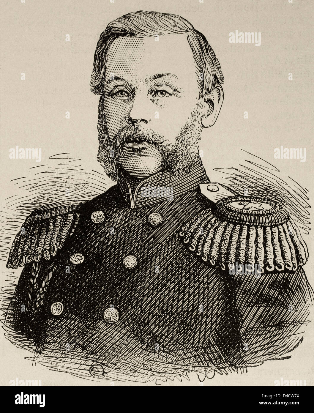 Dmitry Milyutin (1816-1912). Russian Field Marshal and Minister of War. Engraving in Spanish and American Illustration, 1877. Stock Photo