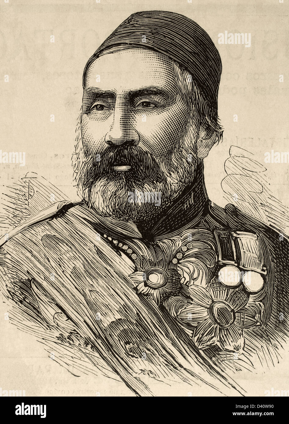 Abdulkerim Nadir Pasha (1809-1883). Turkish military. Engraving in The Spanish and American Illustration, 1877 Stock Photo