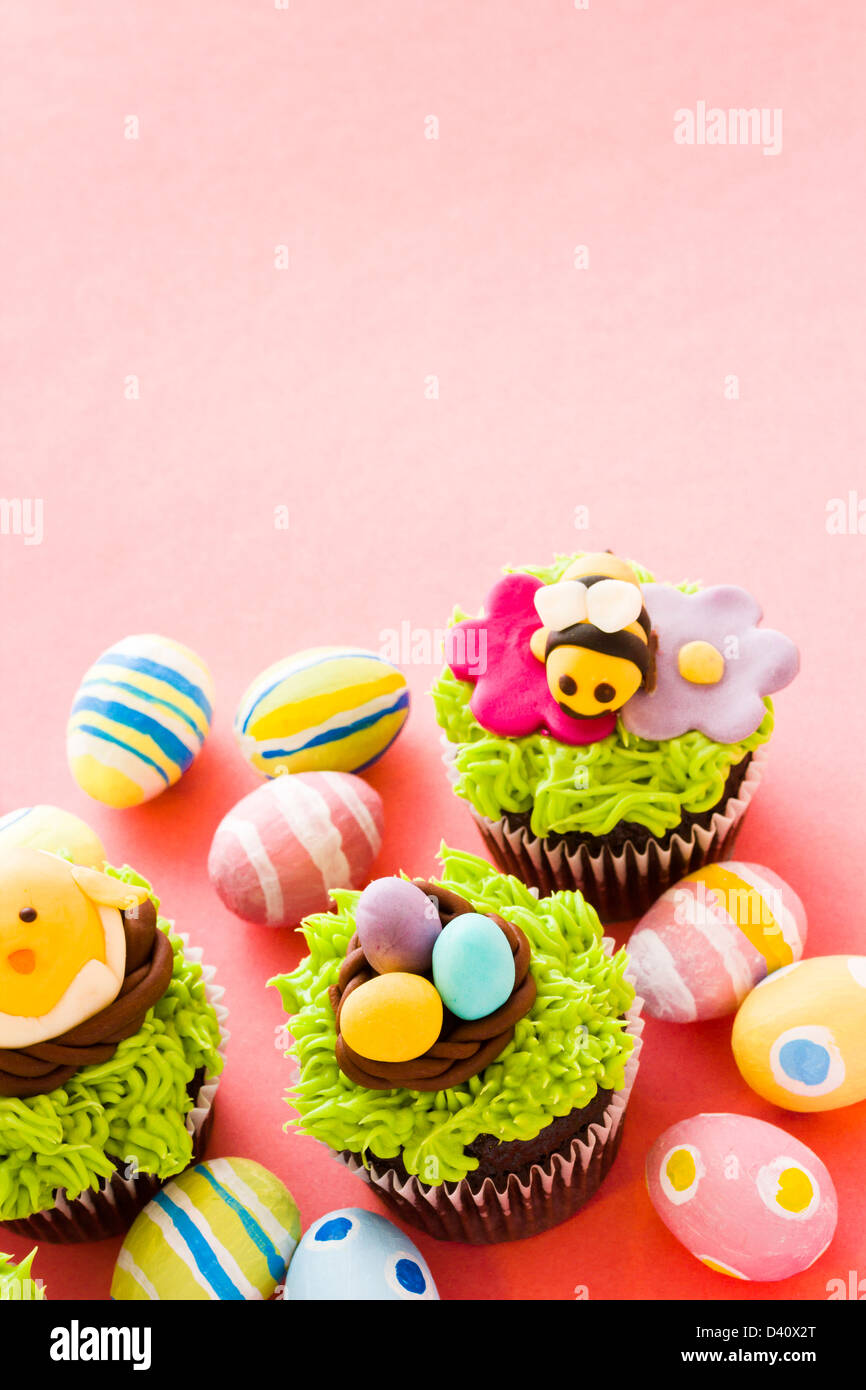 Gourmet chocolate Easter cupcakes individually decorated Stock Photo