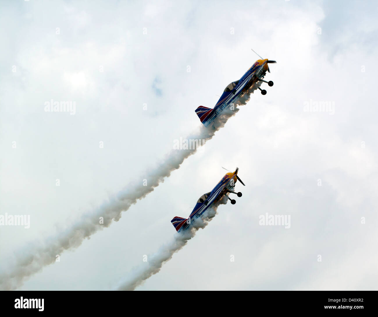 The Red Bull Matadors team pulling up to start their impressive aerobatic display at the Biggin Hill Air Show 2010 Stock Photo