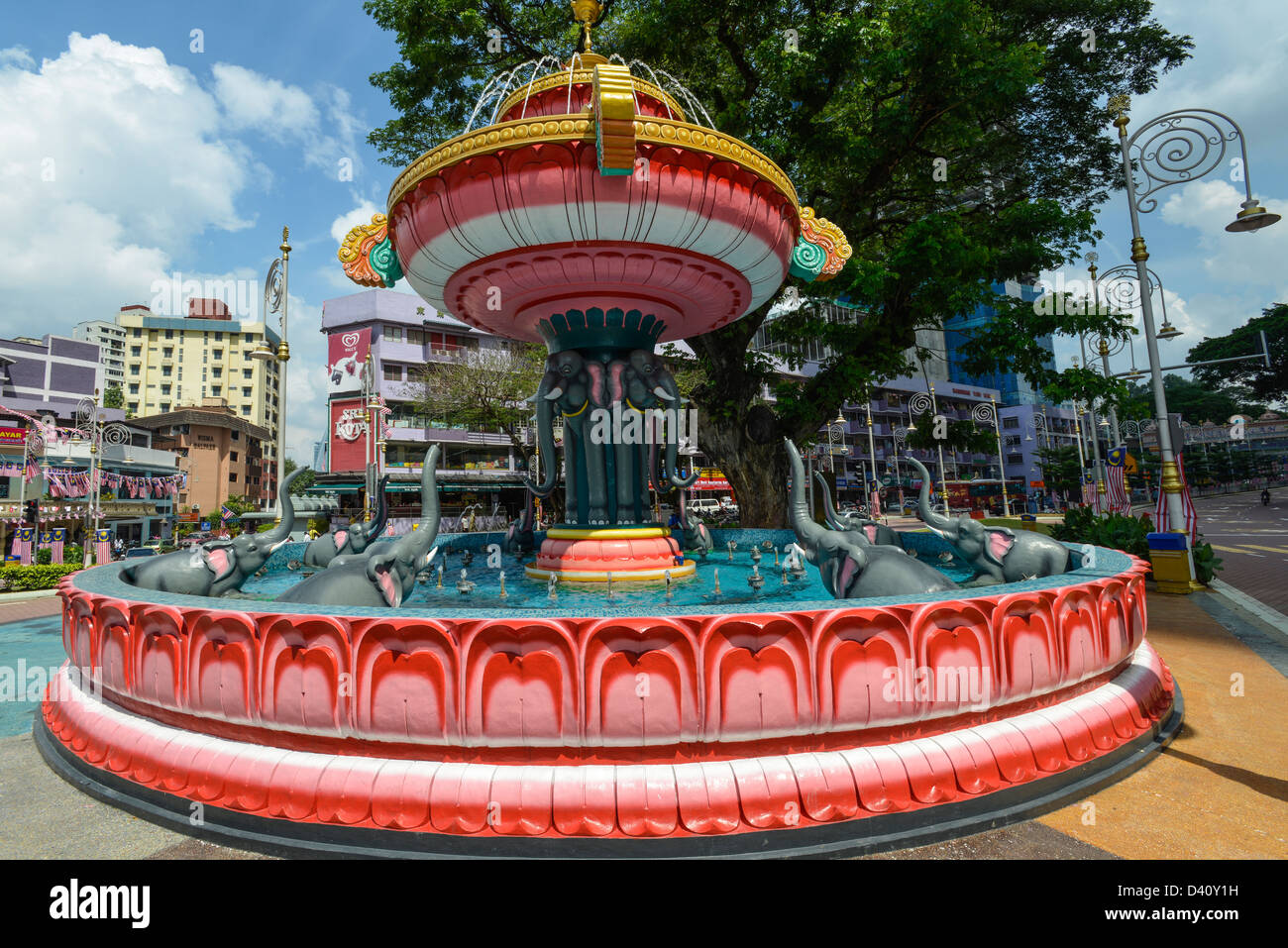 Asia Malaysia Kuala Lumpur Little India Malaysian elephant fountain Stock Photo