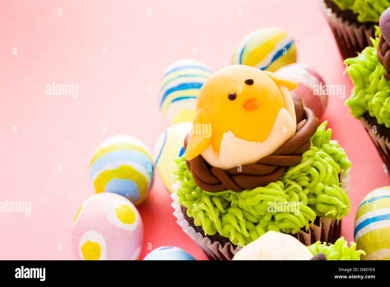Gourmet chocolate Easter cupcakes individually decorated Stock Photo