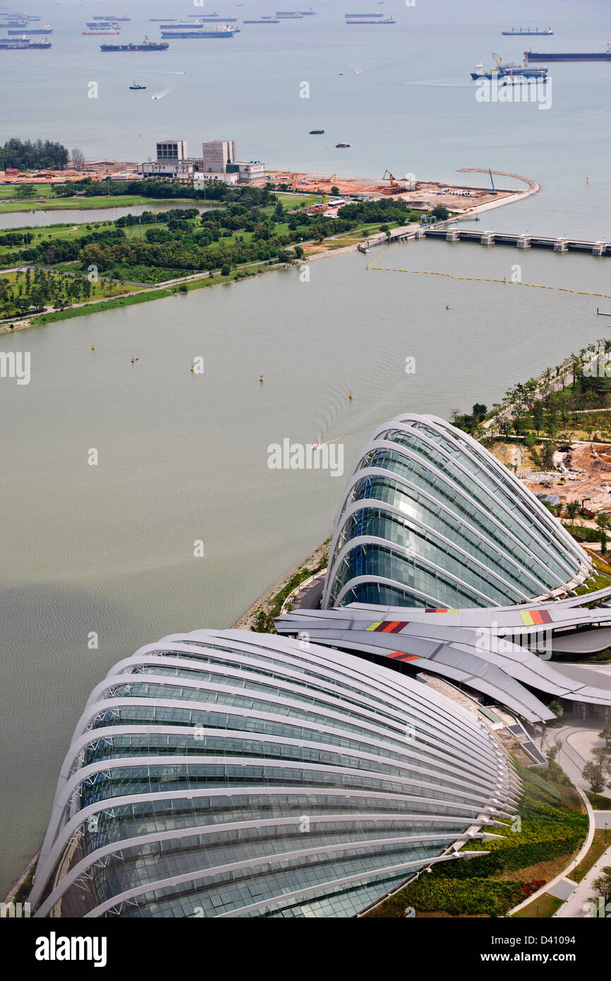 Marina Bay Sands & Casino Deck views,Gardens by The Bay,Flower Dome,Cloud Forest Dome,Supertree Grove,Indian,Chinese,Singapore Stock Photo