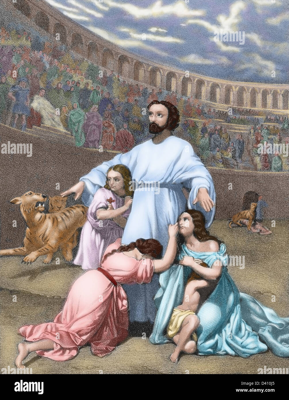 The Diocletianic Persecution or Great Persecution (303 AD). Christian delivered to the beasts after the Edict of Diocletian. Stock Photo