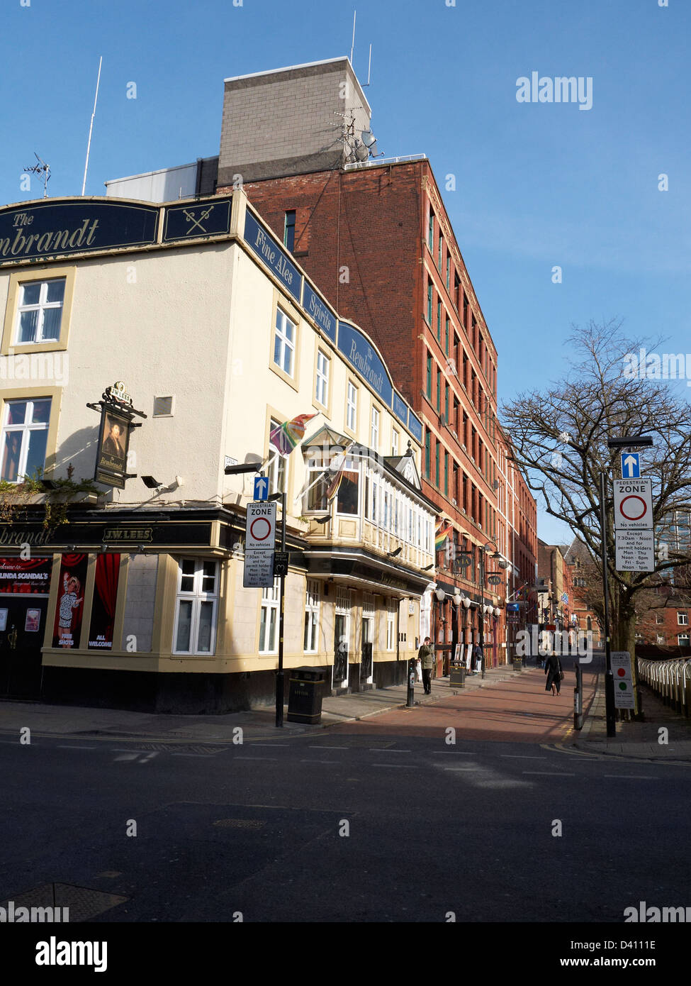 An empty Canal Street in spring, Manchester UK Stock Photo