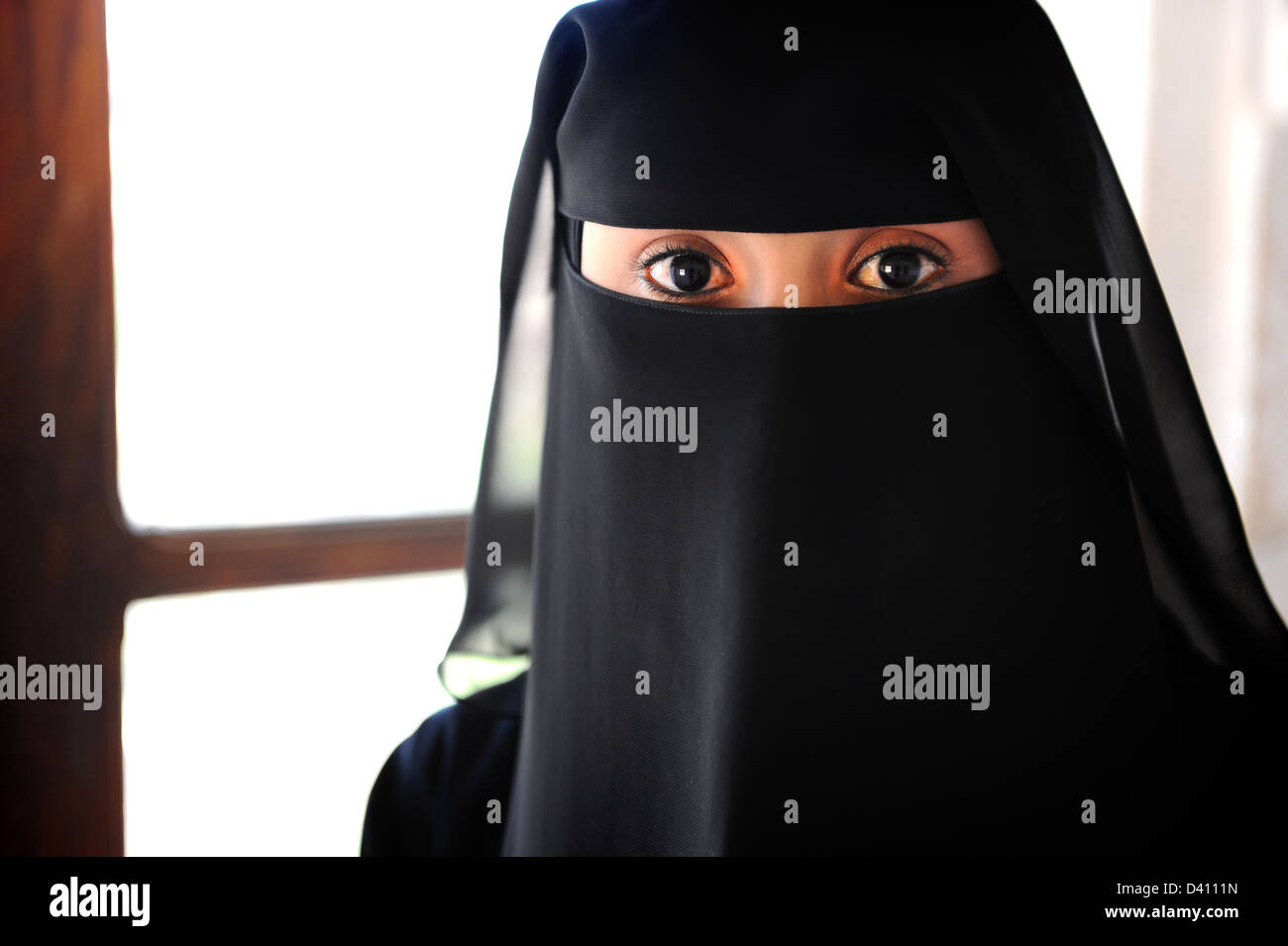 Young Muslim women wearing the traditional Balto or veil, image taken