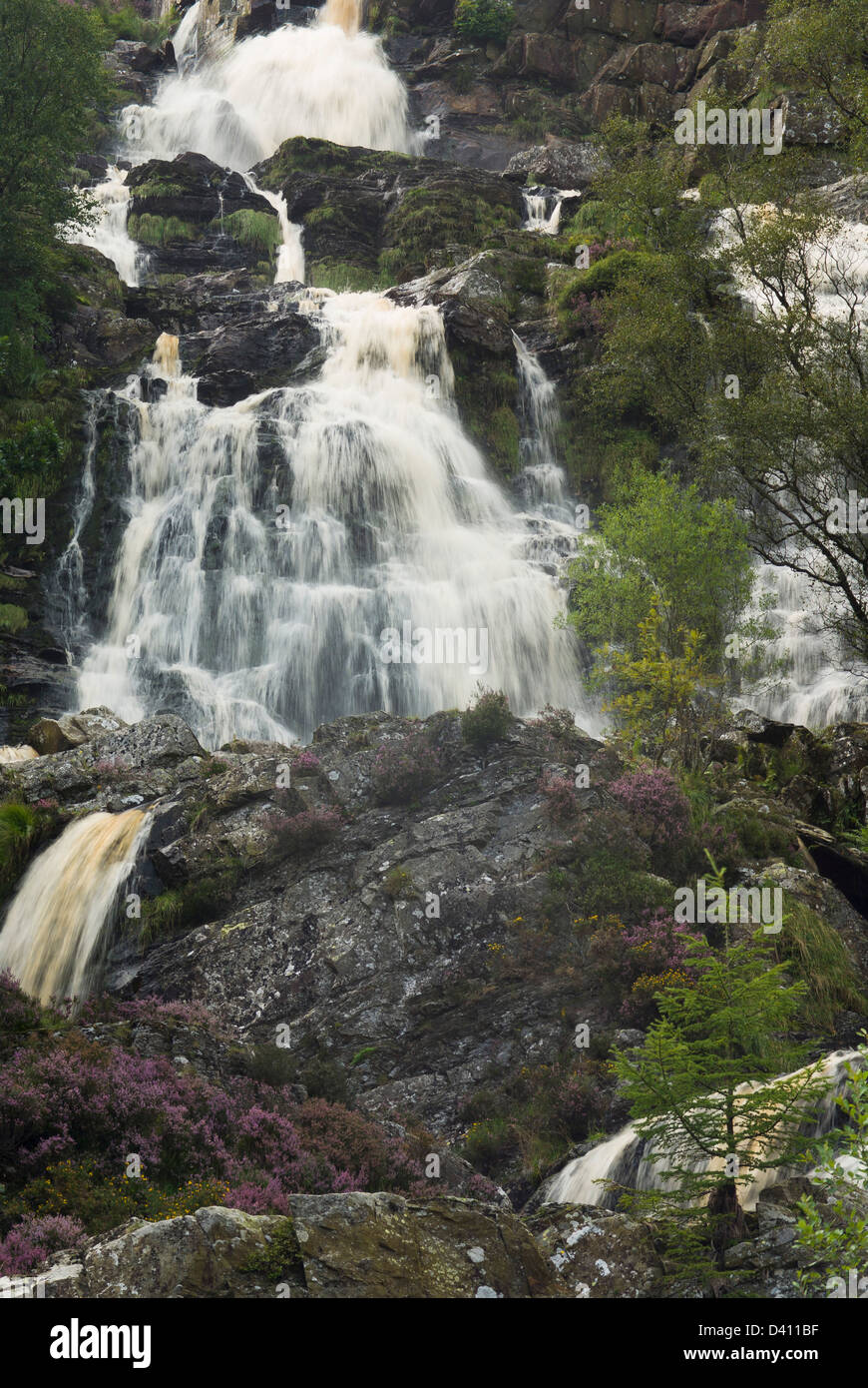 Rhiwargor waterfalls Lake Vyrnwy, North Wales Stock Photo