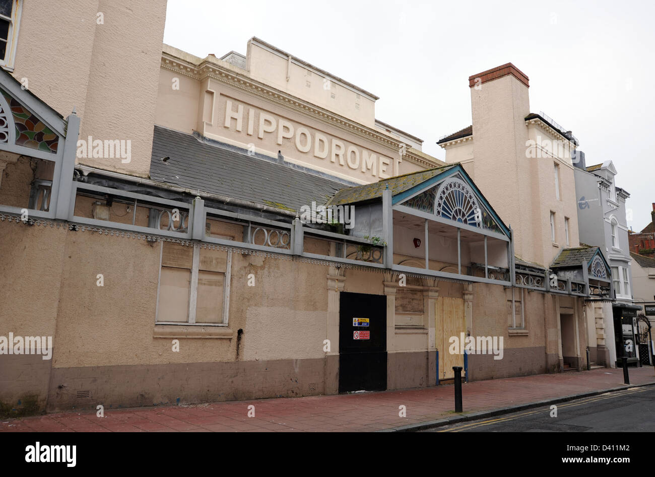 The closed down and derelict Hippodrome theatre music hall in Brighton where The Beatles once played , Sussex UK Stock Photo