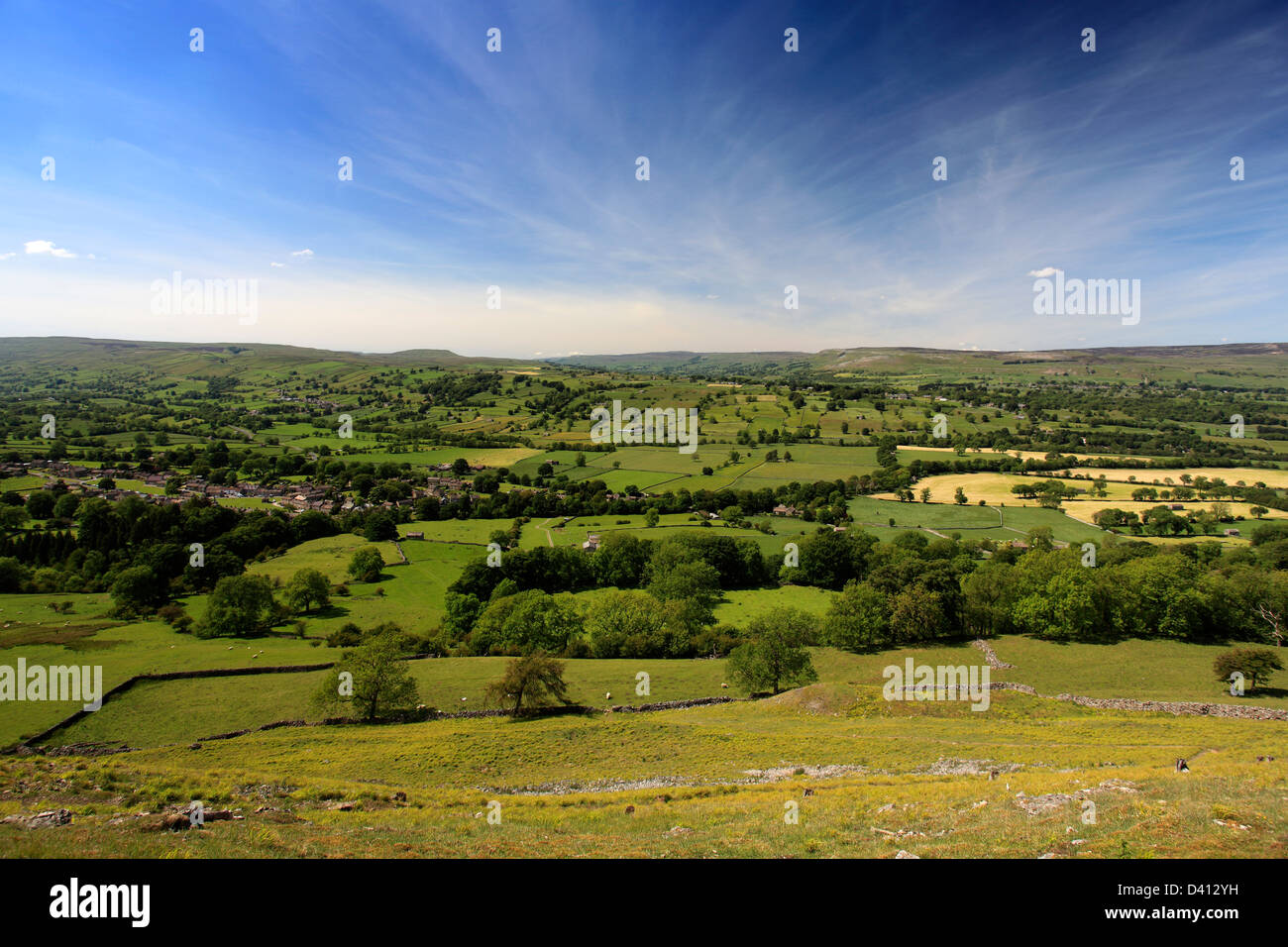 View over Newbiggin village, Bishopdale, Yorkshire Dales National Park, North Yorkshire, England, United Kingdom Stock Photo