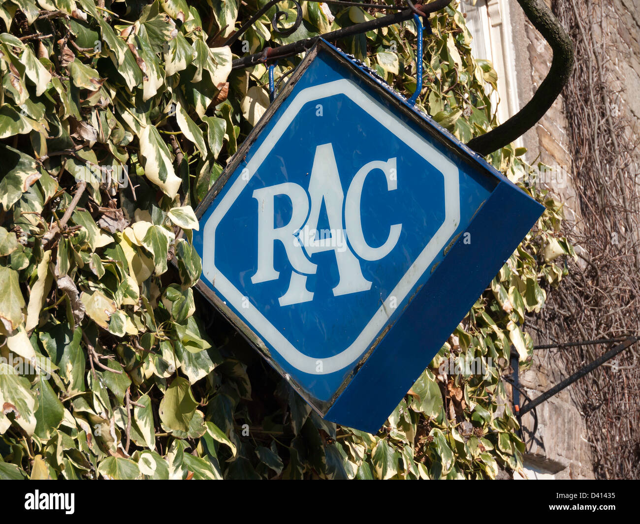 Old fashioned Royal Automobile Club RAC sign on a country hotel in Romaldkiri Count Durham Stock Photo