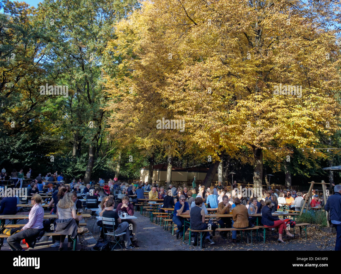 Cafe and beer garden Am Neuen See in Tiergarten in autumn, Berlin, Germany Stock Photo
