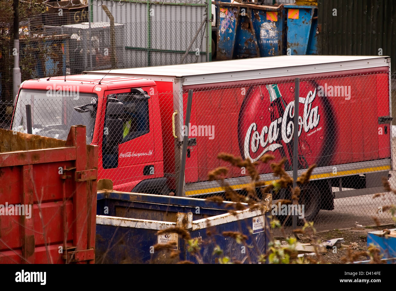 Coca Cola soft drinks truck parked outside the docks delivering merchandise in Dundee,UK Stock Photo