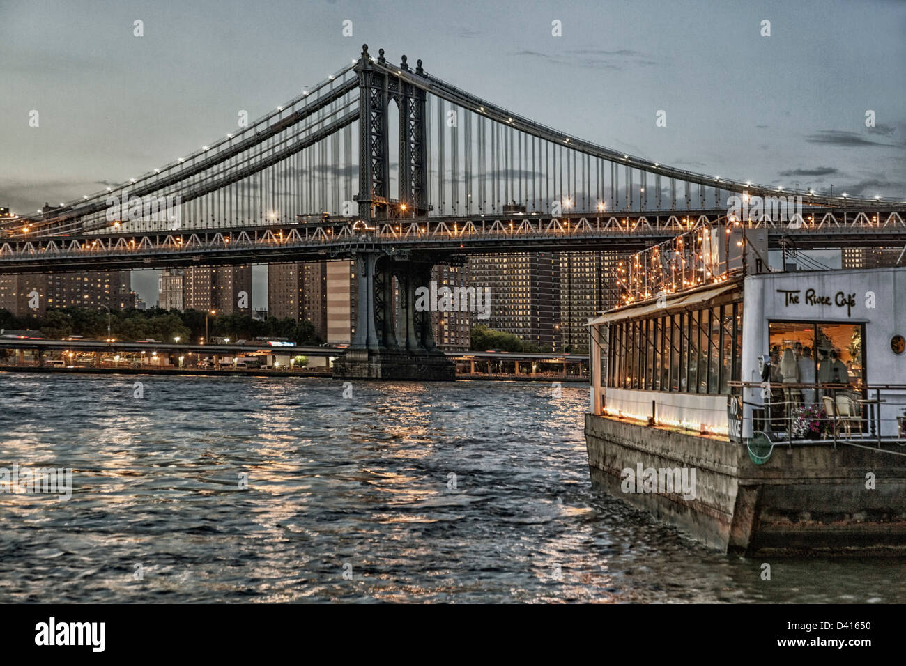 River Cafe at Brooklyn Bridge, New York city, USA Stock Photo