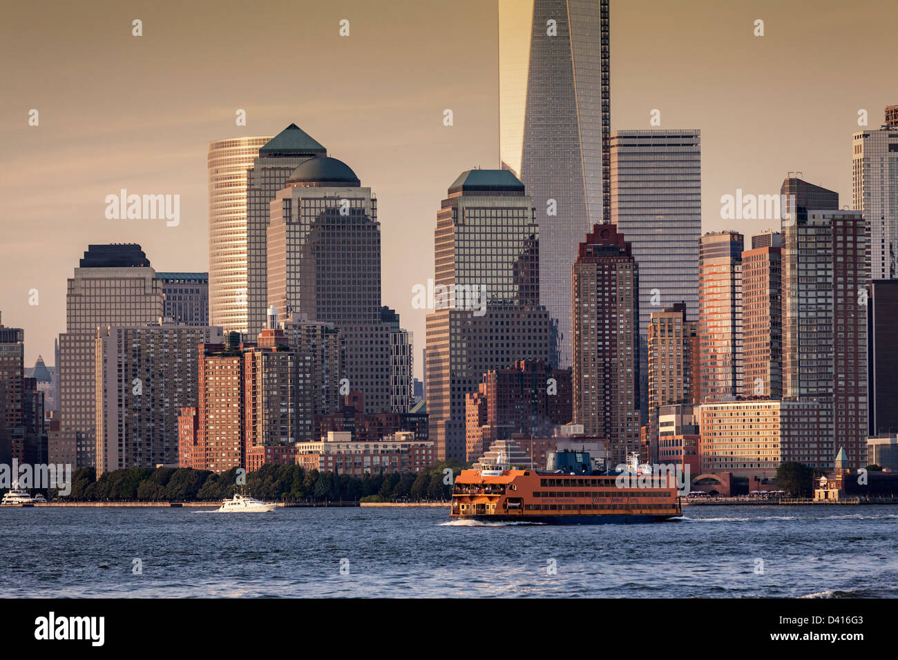 Lower Manhattan Skyline, Staten Island Ferry, New York, USA,  Stock Photo