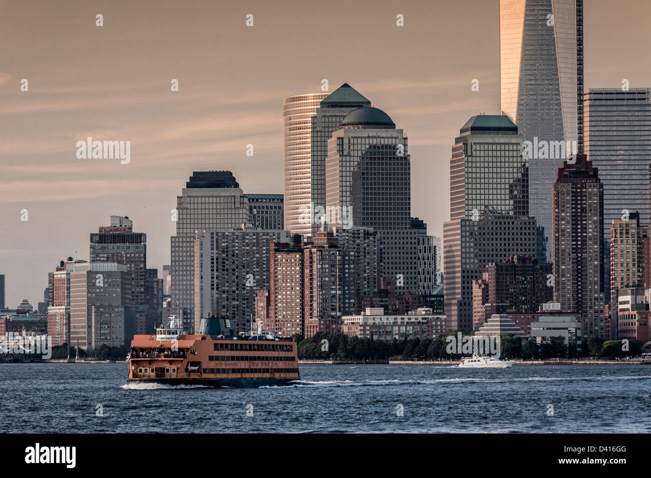 Lower Manhattan Skyline, Staten Island Ferry, New York, USA,  Stock Photo