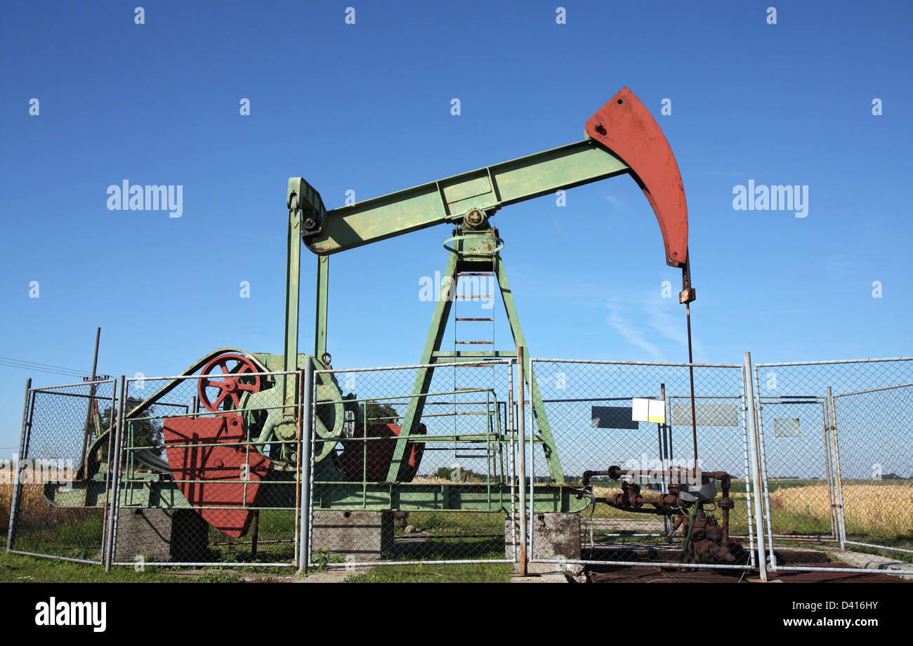 small deep mining crude oil well in europe Stock Photo Alamy