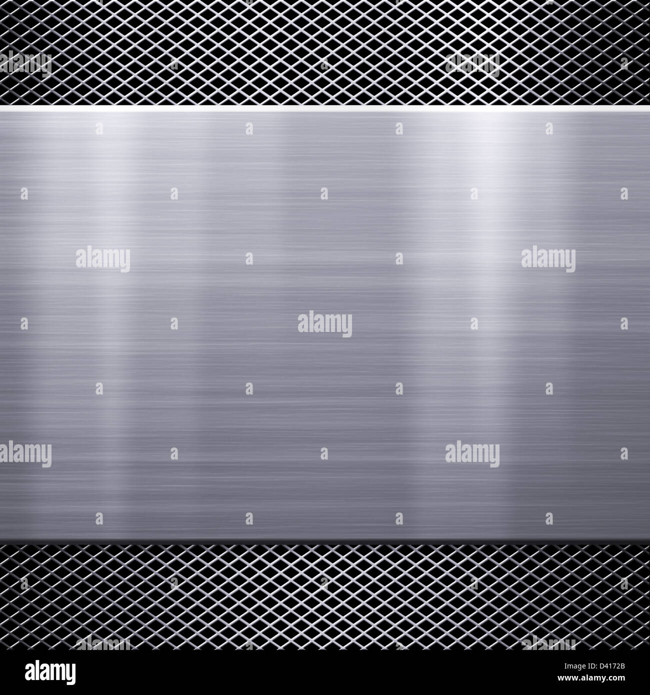 Metal plate on metal mesh background or texture Stock Photo - Alamy
