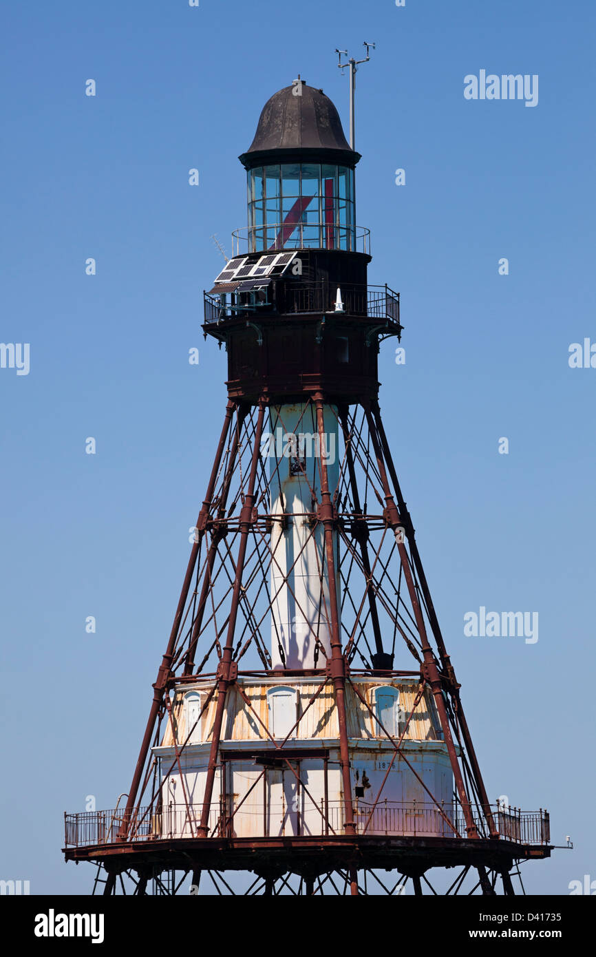 Close-up Fowey Rocks Lighthouse in Atlantic Ocean off of Biscayne Bay and Cape Florida and Miami Florida Stock Photo