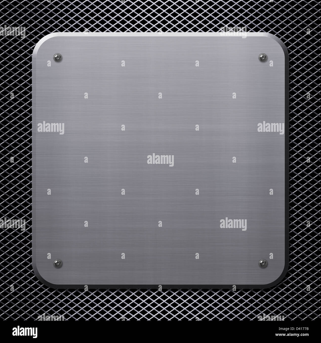 Metal plate with rivets on metal mesh background or texture Stock Photo ...