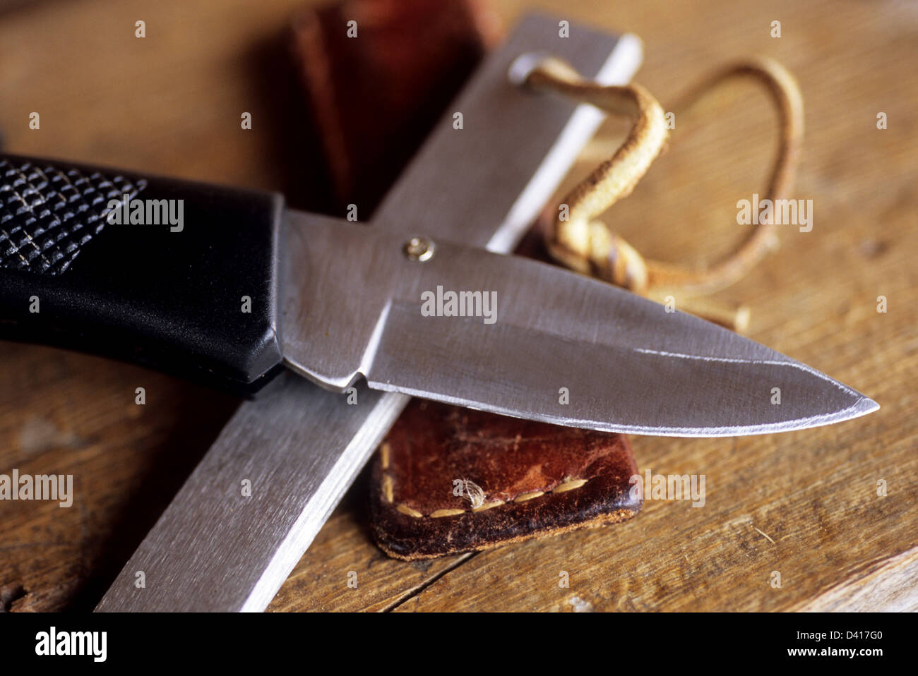 Deer hunting knife and sharpening stone Stock Photo Alamy