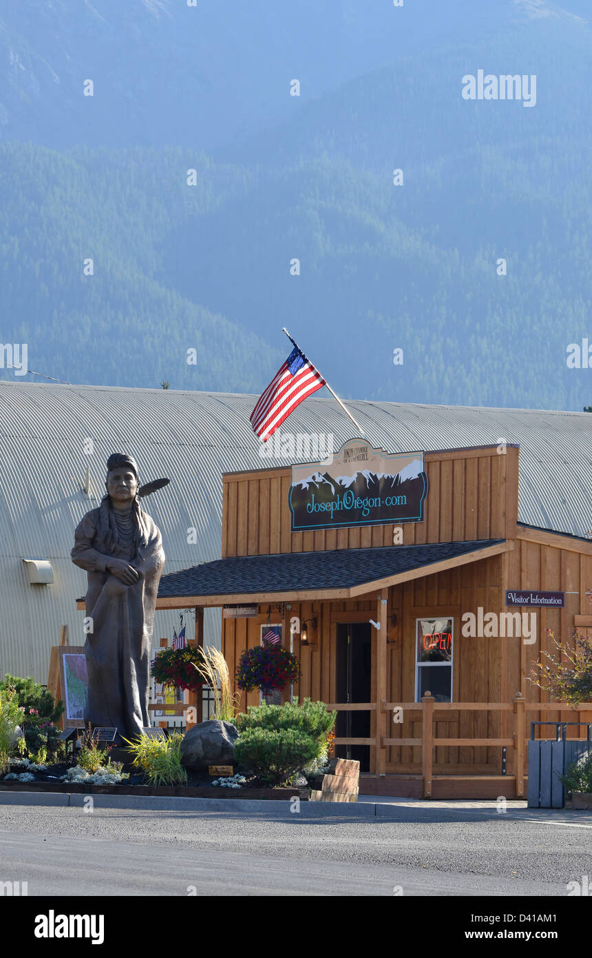 Bronze statue of Chief Joseph, by Bunn, on Main Street in
