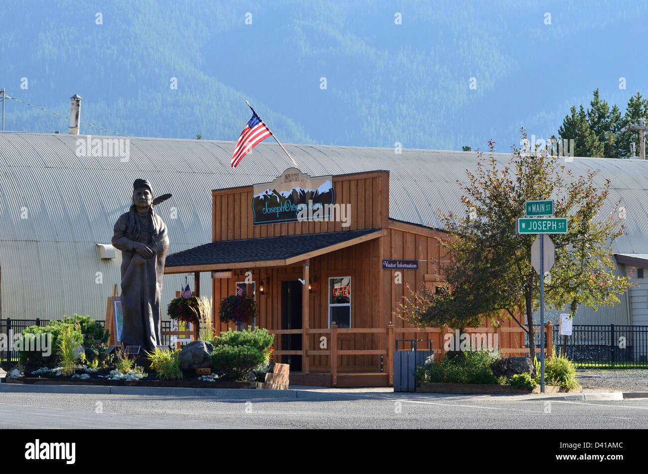 Bronze statue of Chief Joseph, by Bunn, on Main Street in