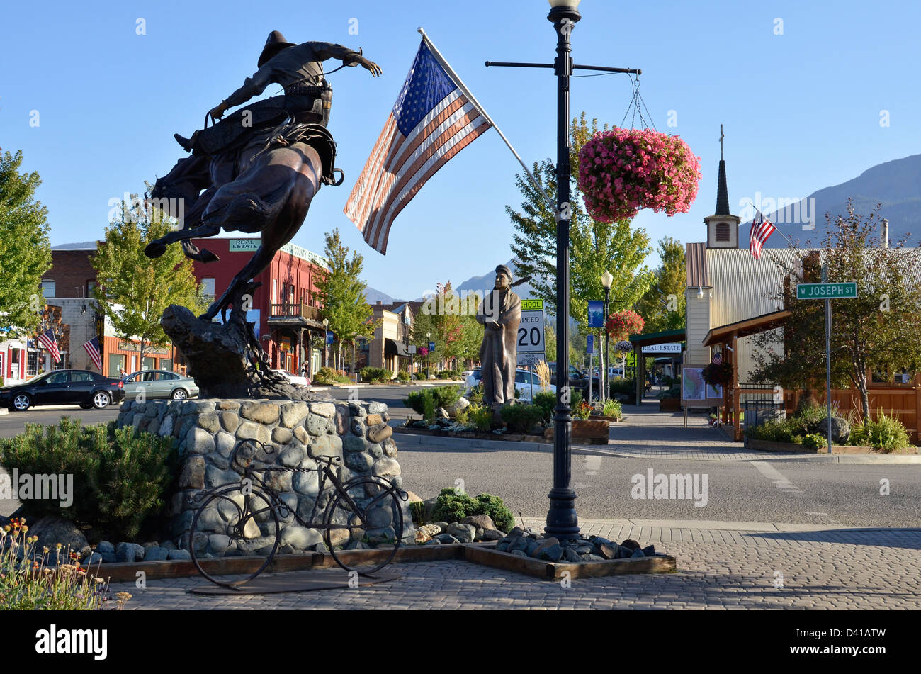 Bronze statues on Main Street in Joseph, Oregon Stock Photo Alamy