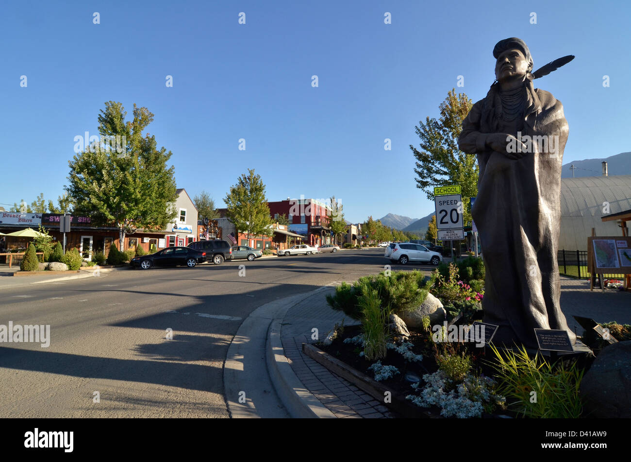 Bronze statue of Chief Joseph, by Bunn, on Main Street in