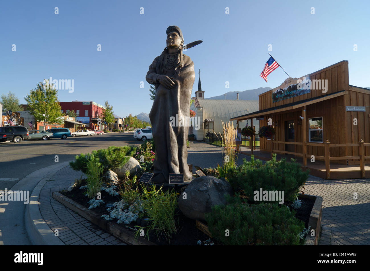 Bronze statue of Chief Joseph, by Bunn, on Main Street in