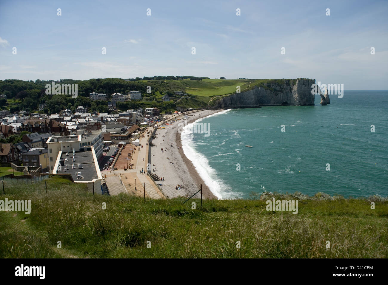 Etretat and beach from the cliff tops, Normandy, France Stock Photo - Alamy