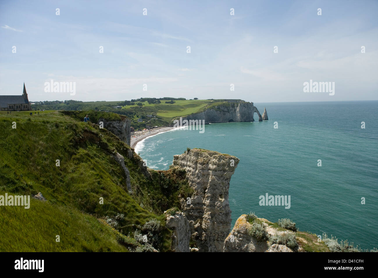 Etretat and beach from the cliff tops, Normandy, France Stock Photo - Alamy