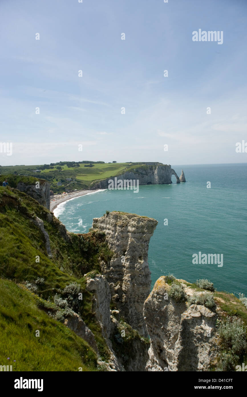 Etretat and beach from the cliff tops, Normandy, France Stock Photo - Alamy