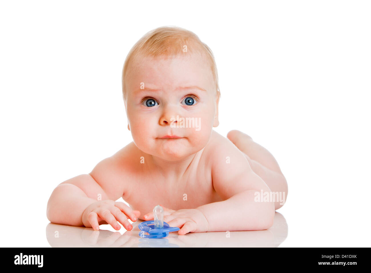 six-month-old baby on a white background Stock Photo