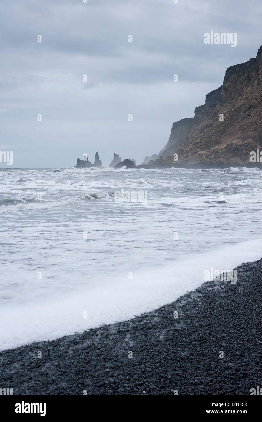 The black volcanic sand beach at Vík í Mýrdal Iceland Stock Photo - Alamy