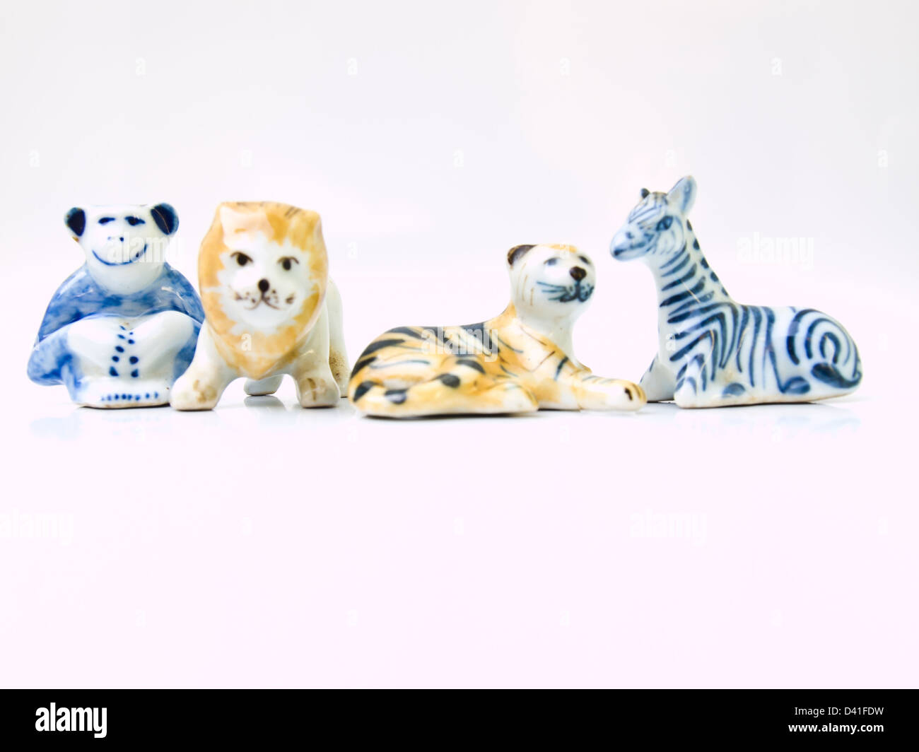 Miniature ceramic animal dolls, handicraft from the North of Thailand