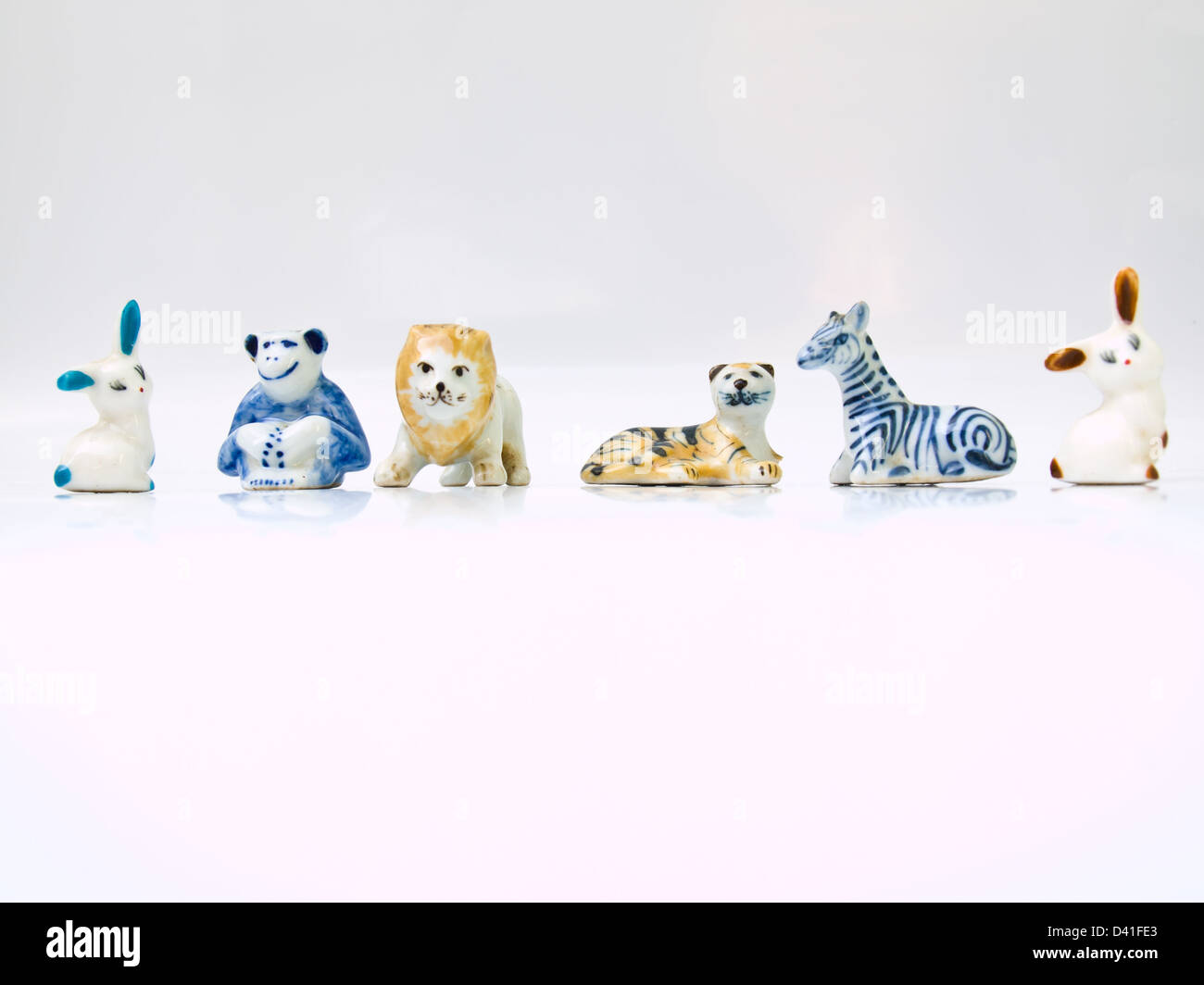 Miniature ceramic animal dolls, handicraft from the North of Thailand
