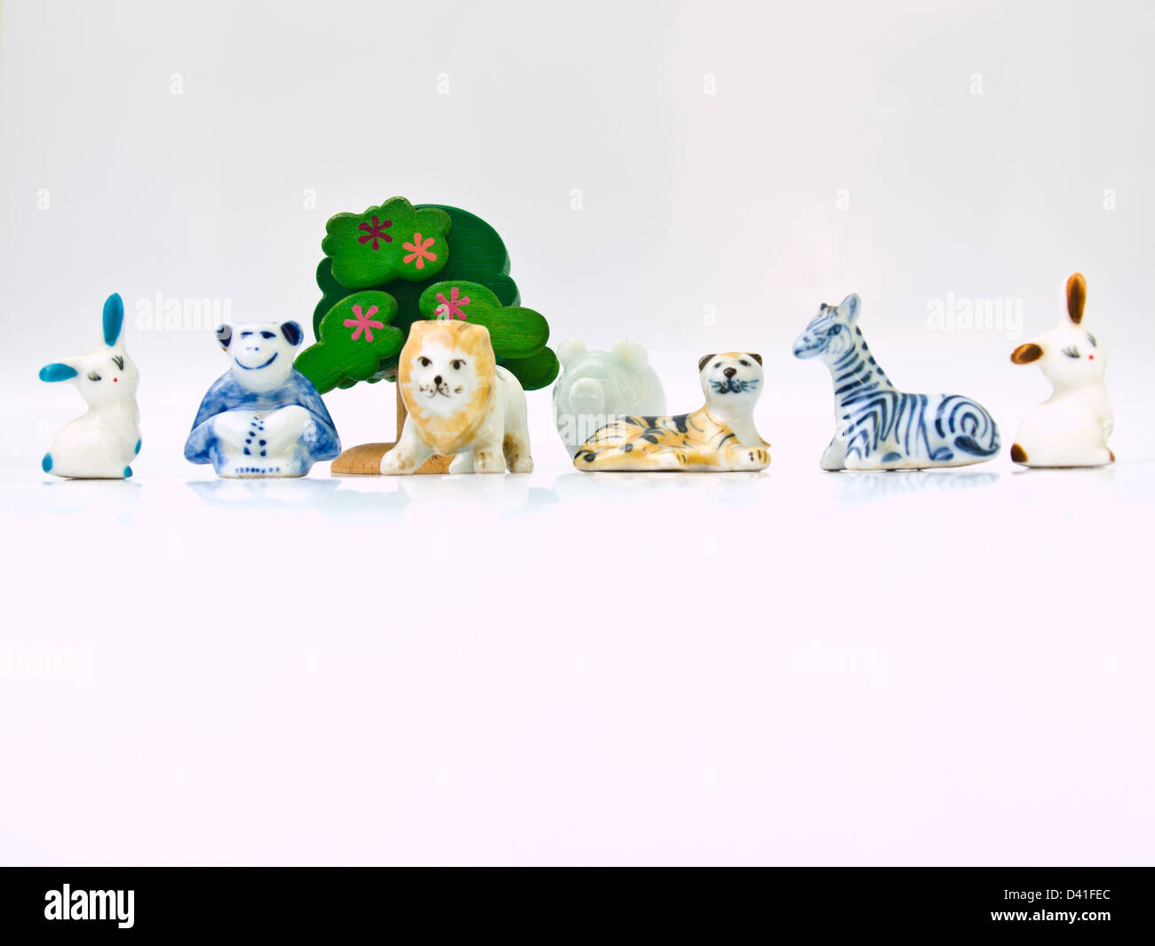 Miniature ceramic animal dolls, handicraft from the North of Thailand