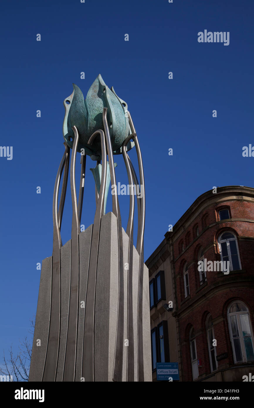 This is Lumen from the Transitions, one of five 'Transitions' sculptures in Church street , 21st Century landmarks for Blackburn town centre, UK Stock Photo