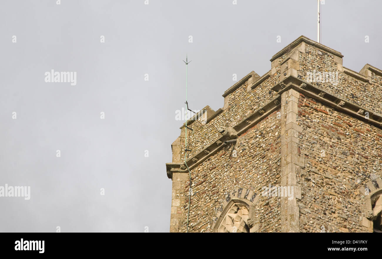 Lightning rod and conductor on church tower, Shottisham, Suffolk