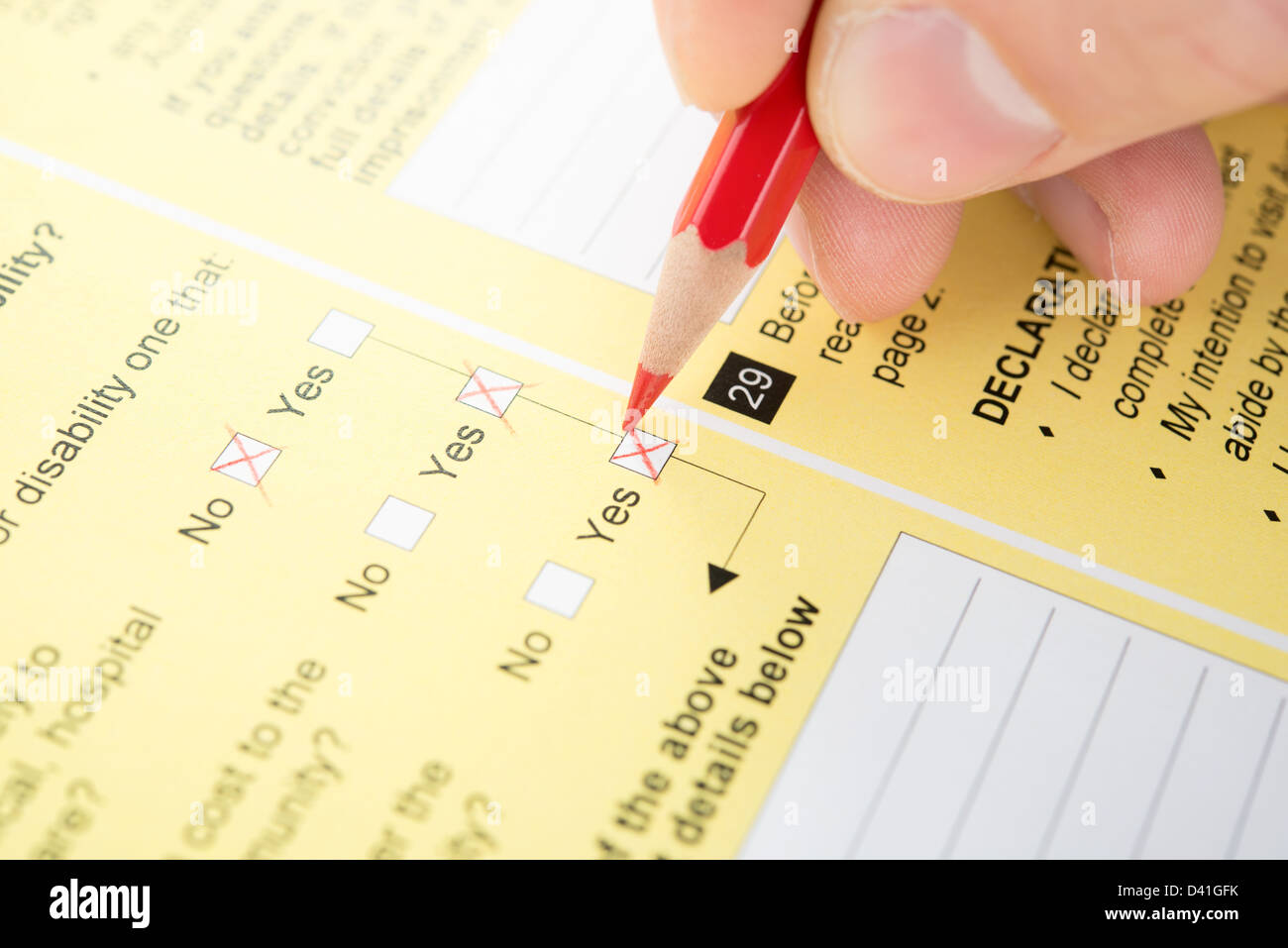 Filling Yes in checkbox of questionnaire Stock Photo - Alamy