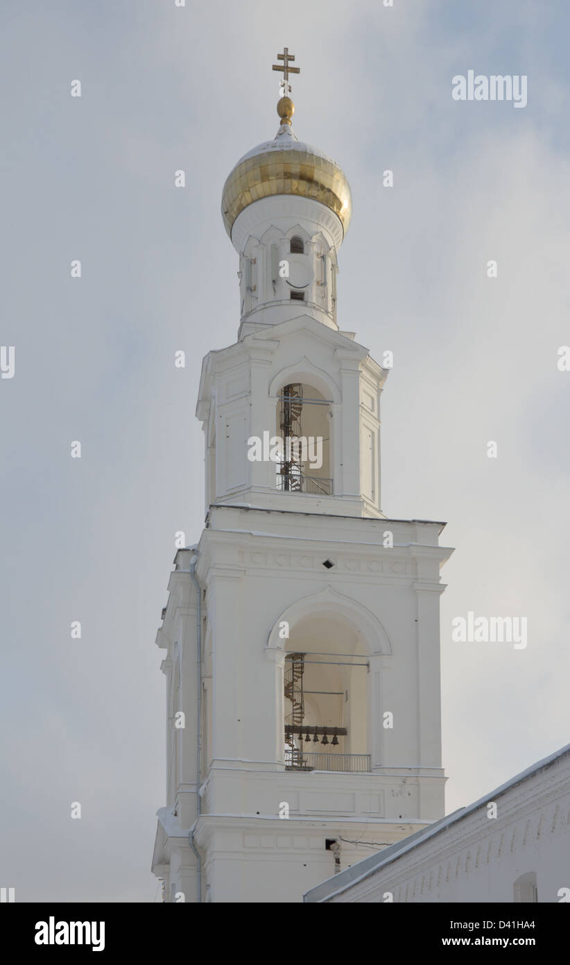 The belltower (1841) of St. George monastery. Novgorod the Great, Russia Stock Photo